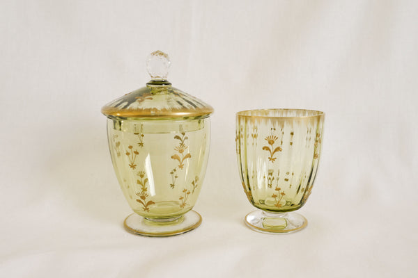 Green Crystal Glass and Sugar Bowl Set