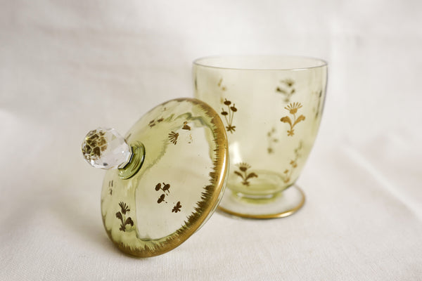 Green Crystal Glass and Sugar Bowl Set
