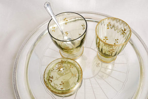 Green Crystal Glass and Sugar Bowl Set