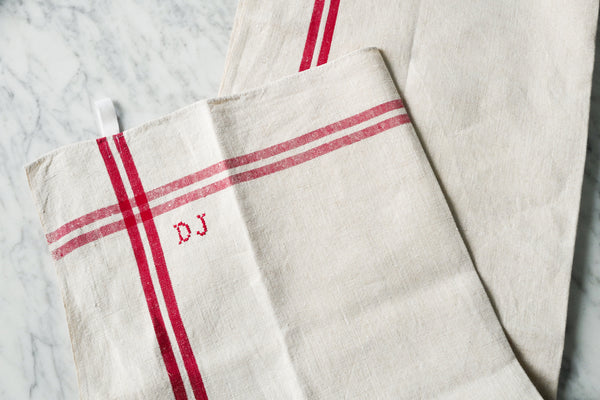 French Linen Tea Towel with initial DJ