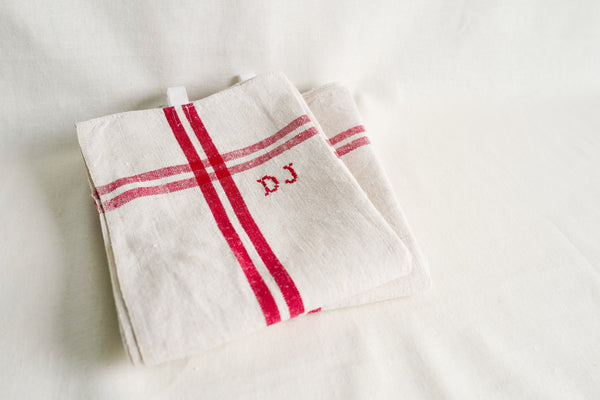 French Linen Tea Towel with initial DJ