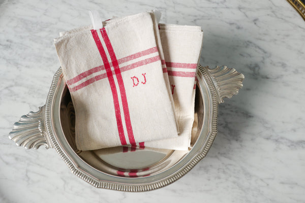French Linen Tea Towel with initial DJ
