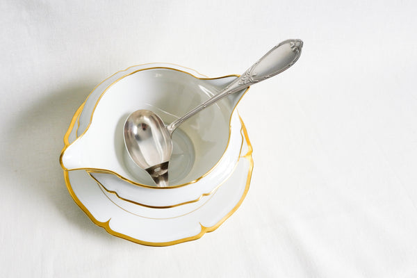 Scalloped Gold Rimmed Sauce Boat