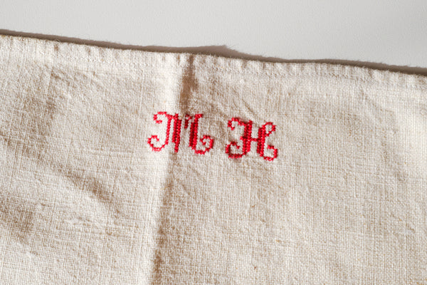Vintage Linen Tea Towel with Initial MH