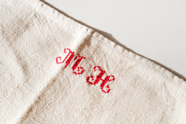 Vintage Linen Tea Towel with Initial MH
