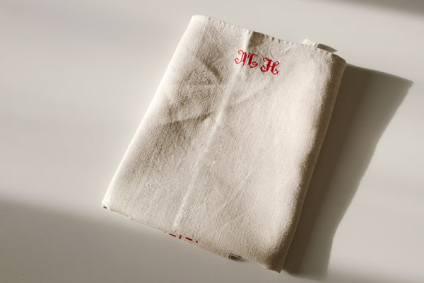 Vintage Linen Tea Towel with Initial MH
