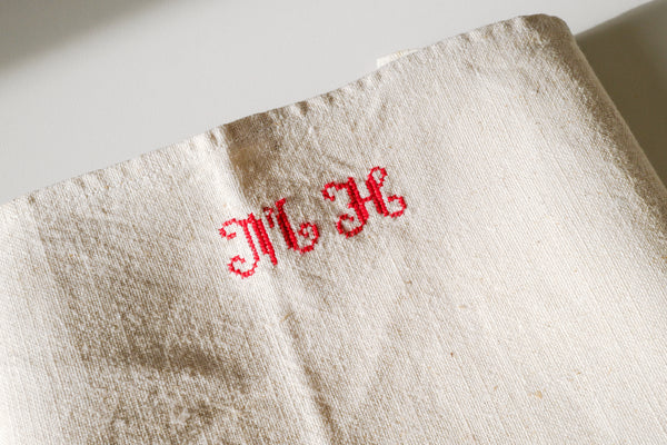 Vintage Linen Tea Towel with Initial MH