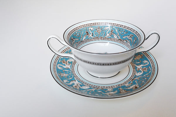 Florentine Turquoise Soup Bowl & Saucer Set