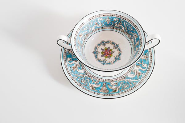 Florentine Turquoise Soup Bowl & Saucer Set