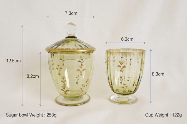 Green Crystal Glass and Sugar Bowl Set