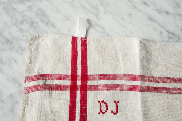 French Linen Tea Towel with initial DJ
