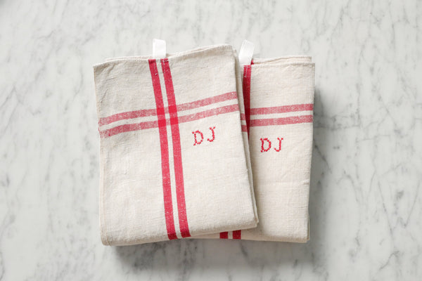 French Linen Tea Towel with initial DJ