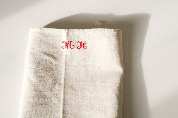 Vintage Linen Tea Towel with Initial MH